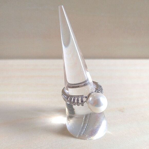 Shell Pearl & Faux Diamond Ring In Sterling Silver - Picture 4 of 9